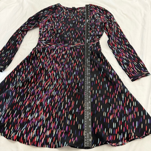 Shoshanna Silk Fit & Flare Dress Black Multicolor Confetti Print Long Sleeve Sz4 - Picture 11 of 12